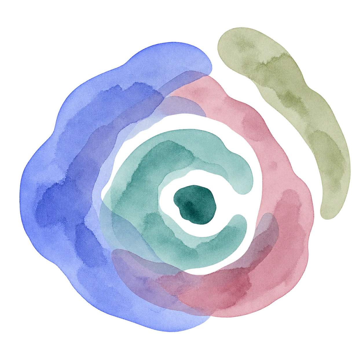 Concentric watercolor layers surround one central point